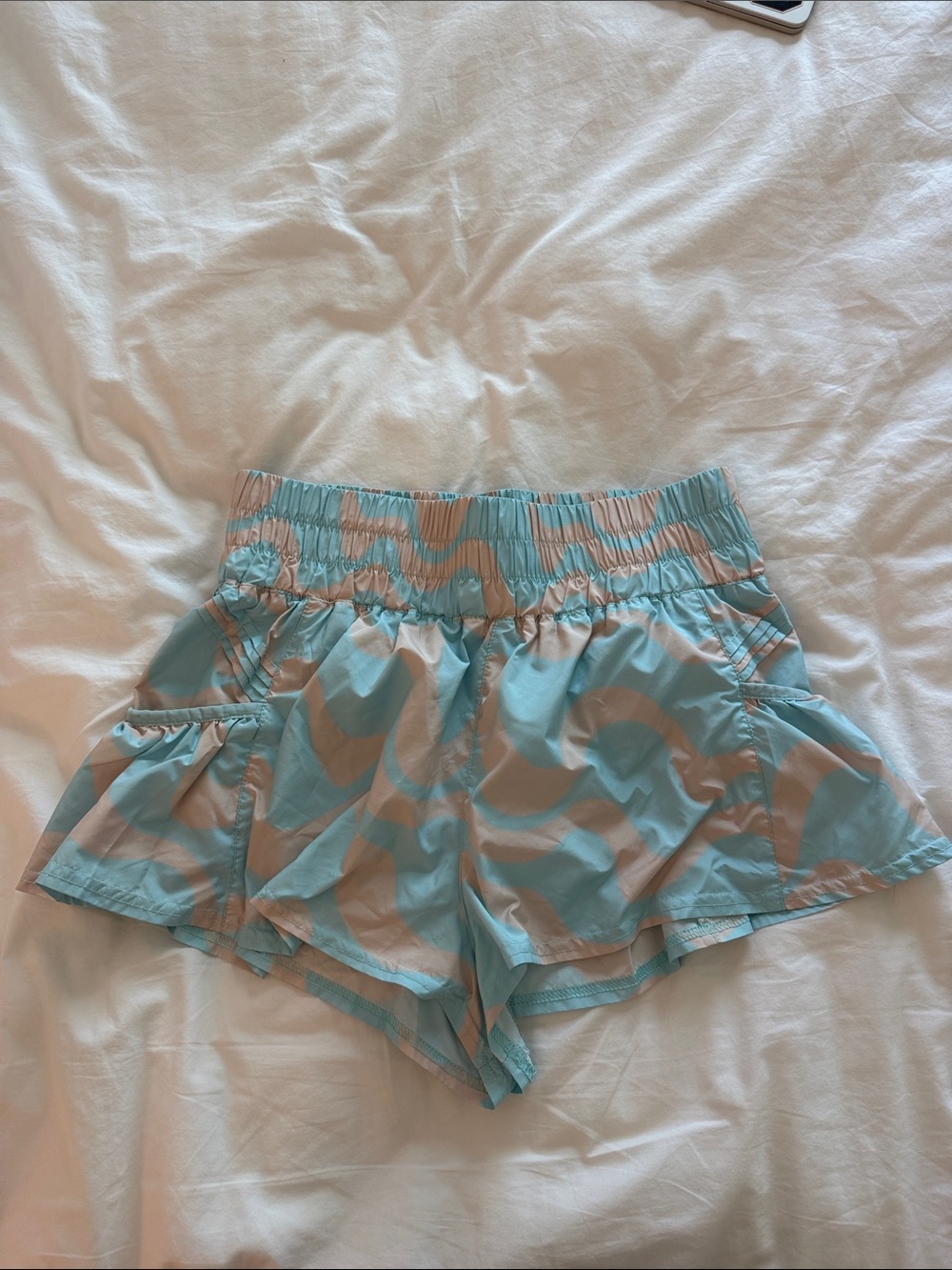 FP by Free People Light Blue and Cream Swirl Athletic Shorts